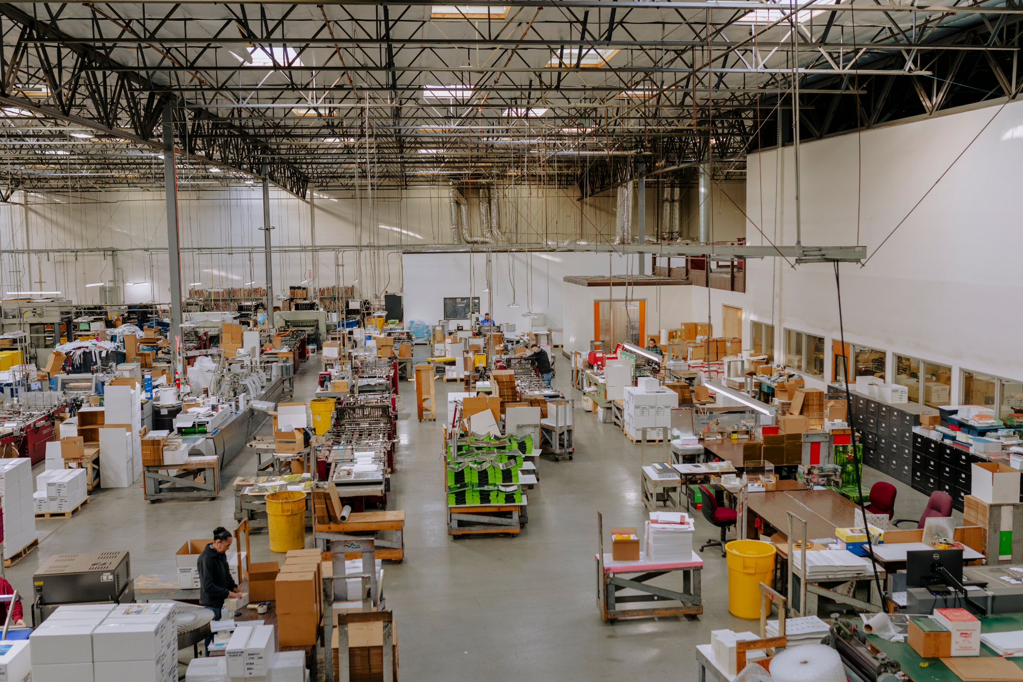 Large print production facility with active production equipment